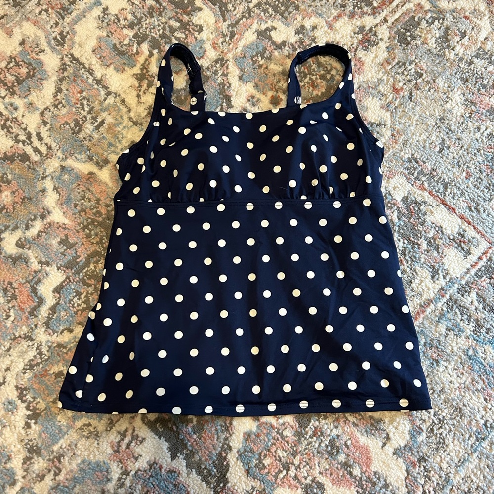 Lands End Tankini Navy Polka Dot swim top